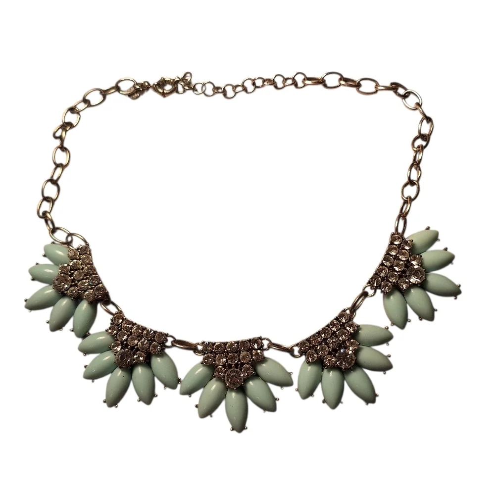 J. Crew Mint Green / Blue Floral Crystal Embellished Necklace